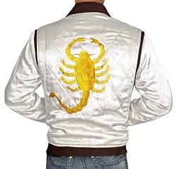 Blingsoul Leichte Bomberjacke aus Satin im gesteppten Stil für Herren ►Premium-Qualität◄, Weiß - Scorpion Jacke, Large von Blingsoul