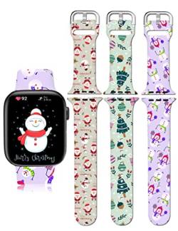 3 Packungen Weihnachtsarmband für Apple Watch, 38/40/41/42/44/45/49 mm, Silikon, Halloween, Urlaub, Smartwatch-Armband für Damen und Herren (3 36/38 DE 41 mm, Weihnachts-Set A 2022) von Blinkbrione