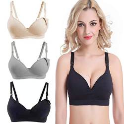 Bllatta Stillen BH Schwangerschaft Damen Still BHS ohne Bügel Nahtlose Still-BHS Umstandsmode Unterwäsche (3 Stück), Black++grey+beige, M/L(=L) von Bllatta