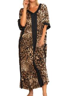 Bloggerlove Damen-Nachthemden aus Baumwolle, Kaftan, Hauskleid, kurzärmelig, Nachtwäsche, Leopard, XX-Large von Bloggerlove