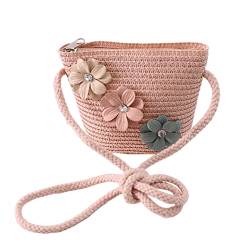Mädchen Umhängetasche, Mini -Strohkreuzbodus -Taschen mit Blumen Dekoration, süße Florale geflochtene Tasche für Kinder Kinder Reisen Camping (Pink) von Blogiiup