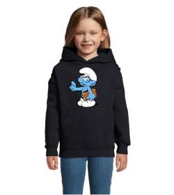 Blondie & Brownie Fun Kinder Hoodie Pullover Schlaubi Schlumpf, Navyblau, 130/140, 10 Jahre von Blondie & Brownie