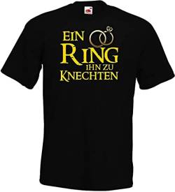 JGA Junggesellenabschied Herren T-Shirt Modell EIN Ring Ihn zu knechten - Schwarz 3XL von Blondie & Brownie