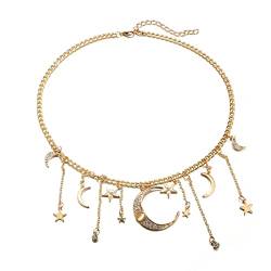 Modische Halskette mit Mond- und Stern-Quasten-Anhänger für Damen und Mädchen, Party-Schmuck-Zubehör, Large, Zink, Strass von BloodSupply