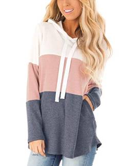 Blooming Jelly Damen Hoodies Gestreifte Farbblock Kapuzenpullover Langarm Shirts Pullover Kordelzug Oberteil mit Taschen von Blooming Jelly