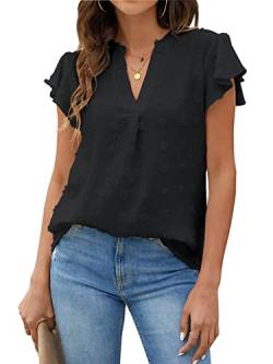 Blooming Jelly Damen Weiß T-Shirts Chiffon Bluse V Hals Ruffle Sleeve Sommer Tops von Blooming Jelly