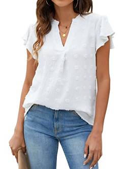 Blooming Jelly Damen Weiß T-Shirts Chiffon Bluse V Hals Ruffle Sleeve Sommer Tops von Blooming Jelly