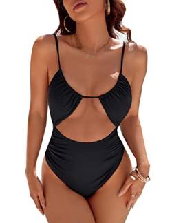 Blooming Jelly Einteiliger Damen-Badeanzug mit Ausschnitt, Bauchkontrolle, Bademode, hoher Schnitt, frecher Monokini-Badeanzug, schwarz, Medium von Blooming Jelly