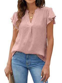 Blooming Jelly Weiße Bluse mit V-Ausschnitt, Rüschenärmel, fließende Hemden, elegant, lässig, niedlich, Sommer-Tops, Farbe: Rosa, X-Groß von Blooming Jelly