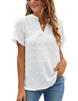 Blooming Jelly Weiße Chiffon-Blusen für Damen, kurzärmelig, V-Ausschnitt, Sommer-Shirt, lässig, gepunktet, Weiß, XX-Large von Blooming Jelly