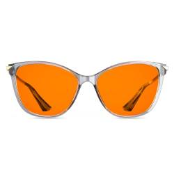 Bloomoak-99% blaues Licht blockierende Brille- stilvolle, übergroße Cat Eye Brille für Damen- Computerbrille- verbessert den Schlaf (grauer transparenter Metallrahmen) von Bloomoak