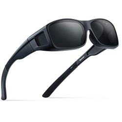 Bloomoak Fit über Brille, über Brille, 100% UV-Schutz Blendfreie Sonnenbrille Rundum-TR90-Rahmen für Männer und Frauen (Schwarz) von Bloomoak