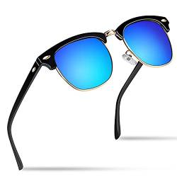 Bloomoak Polarisierte Sonnenbrille für Herren und Damen, klassisches Design | Halbrahmen | Metallnieten | UV400 Schutz, blau von Bloomoak