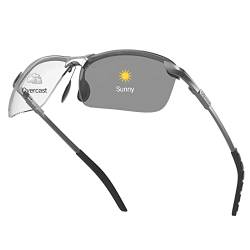 Bloomoak Polarisierte Sonnenbrille für Herren und Damen, rechteckig, Sport-Sonnenbrille für UV400-Augenschutz, ultraleichtes Metall, Leichte photochrome Linse/Cat1-cat3, Medium von Bloomoak