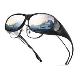 Bloomoak Polarisierte Sonnenbrillen-Überbrille für Brillenträger Männer Frauen, Unisex-Brille mit UV400-Schutz, Überziehbrille zum Fahren, Angeln, Golfen (Silber verspiegelte Linse) von Bloomoak