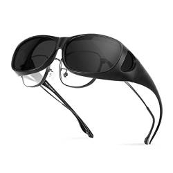 Bloomoak Polarisierte Überbrille, super dunkle Sonnenbrille, perfekt für empfindliche Augen, Wickel-Design, blendfrei, UV-400-Schutz für Männer und Frauen (Kategorie 4), Schwarz, Medium von Bloomoak