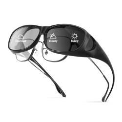 Bloomoak Polarisierte photochrome Reactolite Sonnenbrille – perfekt für Herren und Damen, passt über Brille, Wickel-Stil mit blendfreiem UV400-Schutz zum Autofahren, Angeln, Outdoor-Sport von Bloomoak