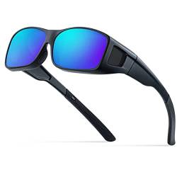 Bloomoak Überziehbrille, Überziehkorrekturbrille, 100 % UV-Schutz, entspiegelte Sonnebrille, umlaufend, TR90-Rahmen, für Damen und Herren, blau, Medium von Bloomoak
