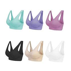 Blu Apparel Damen 3er-, 6er- oder 9er-Pack Nahtlose BHS, Nicht gepolsterter Komfort-BH für den Alltag, ohne Bügel oder BH-Top, Yoga-Gymnastik - Schwarz/Weiß/Haut/Aqua/Rosa/Flieder - L von Blu Apparel