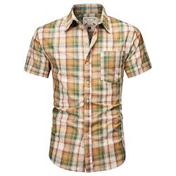 Blu Apparel Herren Kariertes Hemd Herren Hemden Kurzarm Baumwolle UK Casual Regular Fit Hemd für Männer UK S M L XL 2XL, grün/braun, XXL von Blu Apparel