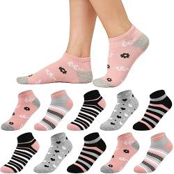 Sneaker Socken Damen 35-38, 10 Paar Baumwolle Kurze Socken Mädchen Söckchen, Mehrfarbige Sneakersocken Bunte Damensocken mit Streifen Pünktchen von Blu Ninfee