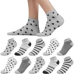 Sneaker Socken Damen 39-42, 10 Paar Baumwolle Kurze Socken Mädchen Söckchen, Mehrfarbige Sneakersocken Bunte Damensocken mit Streifen Pünktchen von Blu Ninfee