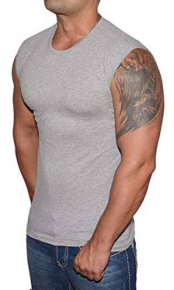 Blue Ness Herren T-Shirt Ärmellos - Fitness Muskelshirt in Hellgrau Größe M von Blue Ness