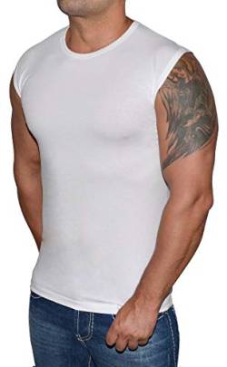 Blue Ness Herren T-Shirt Ärmellos - Fitness Muskelshirt in Weiß Größe S von Blue Ness
