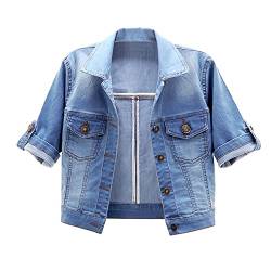 BlueFire2015 Damen-Jeansjacke mit kurzen Ärmeln, Knopfleiste, Stretch, Jeansjacke, F-light blue, X-Large von BlueFire2015