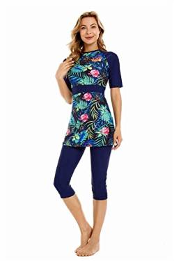 Women's Two Piece Rash Guard Short Sleeve UPF 50+ Swim Shirt Built in Bra Bathing Suit(M, Y5) von BlueSnow