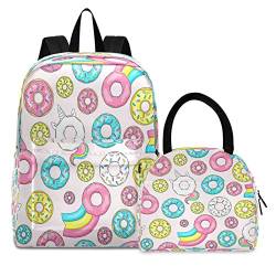 Blueangle Donut Einhorn Rucksack Teenager Mädchen Jungen Schultaschen Büchertasche mit isolierter Lunchtasche (114) von Blueangle