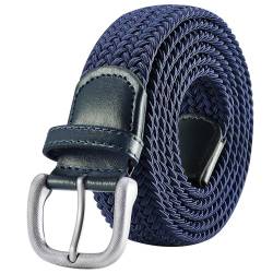 Bluecton Gürtel Männer Übergröße Stoffgürtel Herren Elastisch Flechtgürtel 170cm Blau von Bluecton