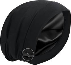 Satin Bonnet Silk Lined Sleep Cap Hair Cover Frizzy Hair Beanie Adjustable Slouchy Night Cap Hair Protection Patient Care (B L A C K) von Blueelf