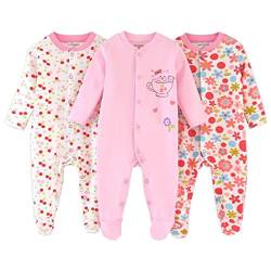Baby-Pyjama mit Fuß, Unisex, 0–6 Monate, 3 Packungen Gr. 56, Caj025 von Blueleyu