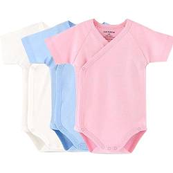 Blueleyu Baby-Bodysuit für Babys, kurzärmelig, Baumwolle, für Kleinkinder, Solide (3er-Pack), 68 von Blueleyu