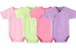 Blueleyu Baby-Strampler, kurzärmelig, Baumwolle, Unisex, Strickjacke, Einteiler für Kleinkinder, Violett/Dunkelrosa/Grün/Rosa, 50 von Blueleyu