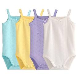 Blueleyu ärmelloses Tanktop, Body, für Babys, Mädchen, aus Baumwolle, 3er-Pack Strampler, 4 Stück, 68 von Blueleyu