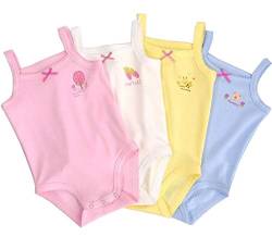 Blueleyu ärmelloses Tanktop, Body, für Babys, Mädchen, aus Baumwolle, 3er-Pack Strampler, 4 Stück mit Aufdruck., 86 von Blueleyu