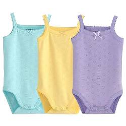 Blueleyu ärmelloses Tanktop, Body, für Babys, Mädchen, aus Baumwolle, 3er-Pack Strampler, Lila/Blau/Gelb, 18-24 Monate von Blueleyu