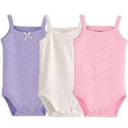 Blueleyu ärmelloses Tanktop, Body, für Babys, Mädchen, aus Baumwolle, 3er-Pack Strampler, Violett/Weiß/Pfirsich, 6-9 Monate von Blueleyu