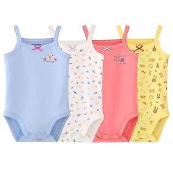 Unisex-Jumpsuit für Baby, Ärmellos, Baumwolle, Babybody, 4er Pack, Strick-Body für Kleinkinder Gr. 6-9 Monate, 4 Stück (Solid + Floral) von Blueleyu