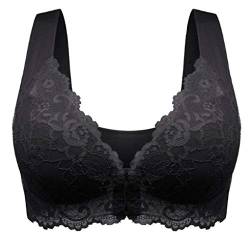 BH Damen Ohne Bügel Front Closure Push Up Ohne Bügel Top Lace Bra Große Größen Gepolstert Underhemd Enge Unterwäsche Schwarz 4XL von Bluelucon