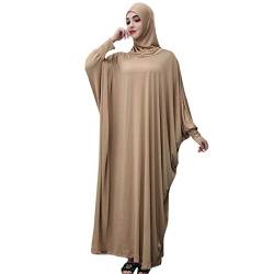 Bluelucon Abaya Muslim Damen Islamischer Naher Osten Dubai Türkei Maxi Abaya for Women Türkisch Muslimische Lang Kleider Set Mit Voller Länge Hijab Kleid Gold Einheitsgröße von Bluelucon
