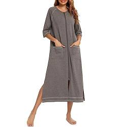 Bluelucon Bademantel Für Herren Damen Morgenmantel Kurz Leichter Kleid Mädchen V-Ausschnitt Partnerlook Pärchen Bademäntel Nachthemd Kurzgrößen Plüsch Frottier-Bademantel Bathrobe Grey M von Bluelucon