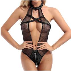 Bluelucon Bodysuit Leder Damen sexy Dessous Damen für sexy Set ouvert Damen Wetlook Bodysuit sexy unterwäsche für Frau Dessous Set reizwäsche b-Schwarz L von Bluelucon