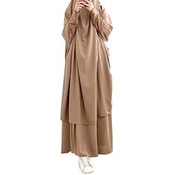 Bluelucon Damen Kleid Muslimisches Islamischer Naher Osten Dubai Türkei Maxi Abayas Für Damen Kleider Für Jeden Anlass Muslim Druck Kaftan Islamisch Khaki Einheitsgröße von Bluelucon