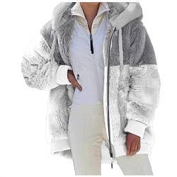 Bluelucon Damen Plüschjacke Teddy Fleecejacke mit Kapuze Kurz Lang Coat Fleece Jacke Mantel Plüsch Plüschmantel Wintermantel Plüschjacke Kapuzenjacke Mantel Parka Mantel Teddyjacke Plüschjacke von Bluelucon