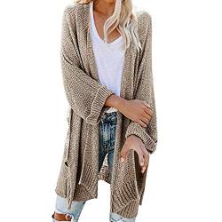 Bluelucon Damen Sommerjacke Strickjacke Damen Lang Mit Knöpfen Strickmantel Lang Damen Dünne Lange Strickjacke Damen Sommer Leichte Sommer Strickjacke Khaki XXL von Bluelucon