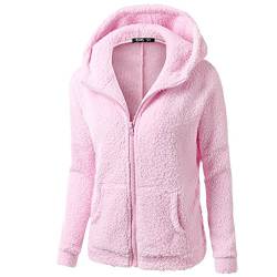 Bluelucon Damen Teddy Fleecepullover Leicht Oversize Plüschpulli Hoodie Coat Winter Reißverschluss Kapuzenjacke mit Tasches Einfarbig Lässige Jacken Mantel Oberteile Teddyjacke Plüschjacke von Bluelucon