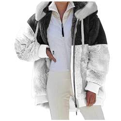 Bluelucon Damen Thermo-Mantel für den Winter, Damen Plüschjacke Coat Strickjacke Jacke Kapuzenjacke mit Taschen Winterjacke Warm Flauschige Cardigan Jacke Parka Mantel Teddyjacke von Bluelucon